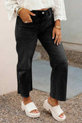 Black Frayed Hem Cropped Straight Leg Jeans