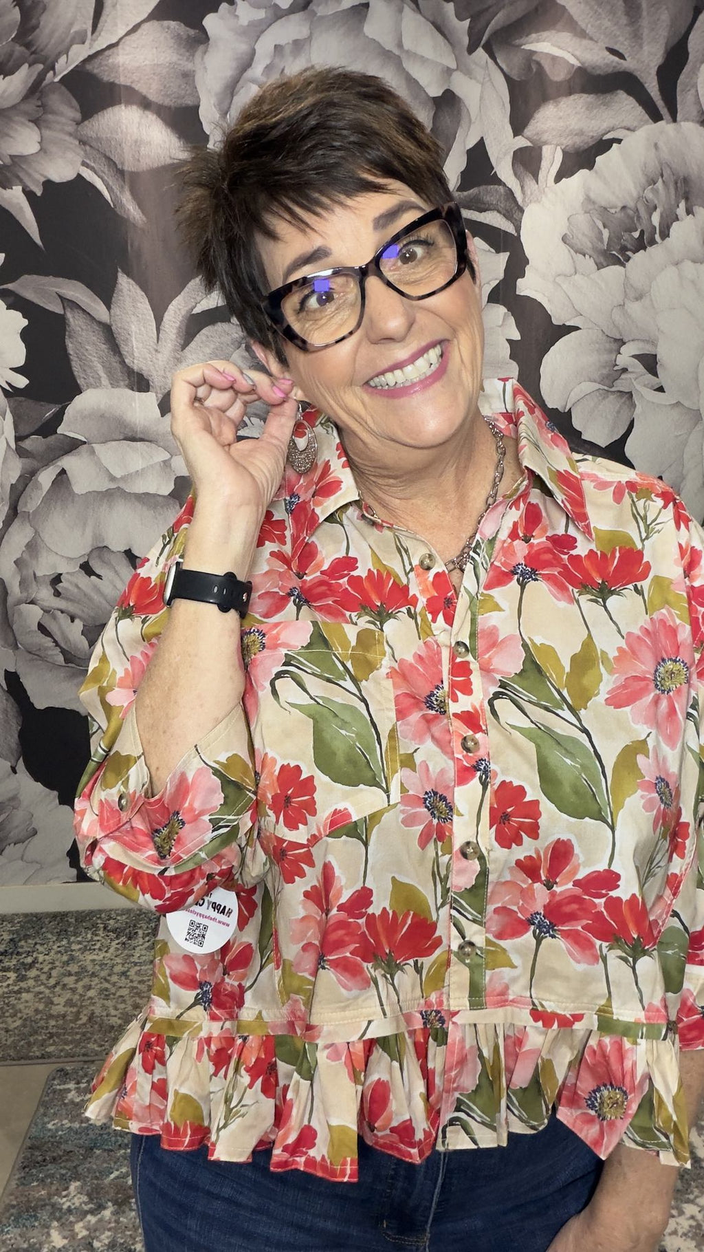 Floral Print Ruffled Hem Button-Up Shirt Top