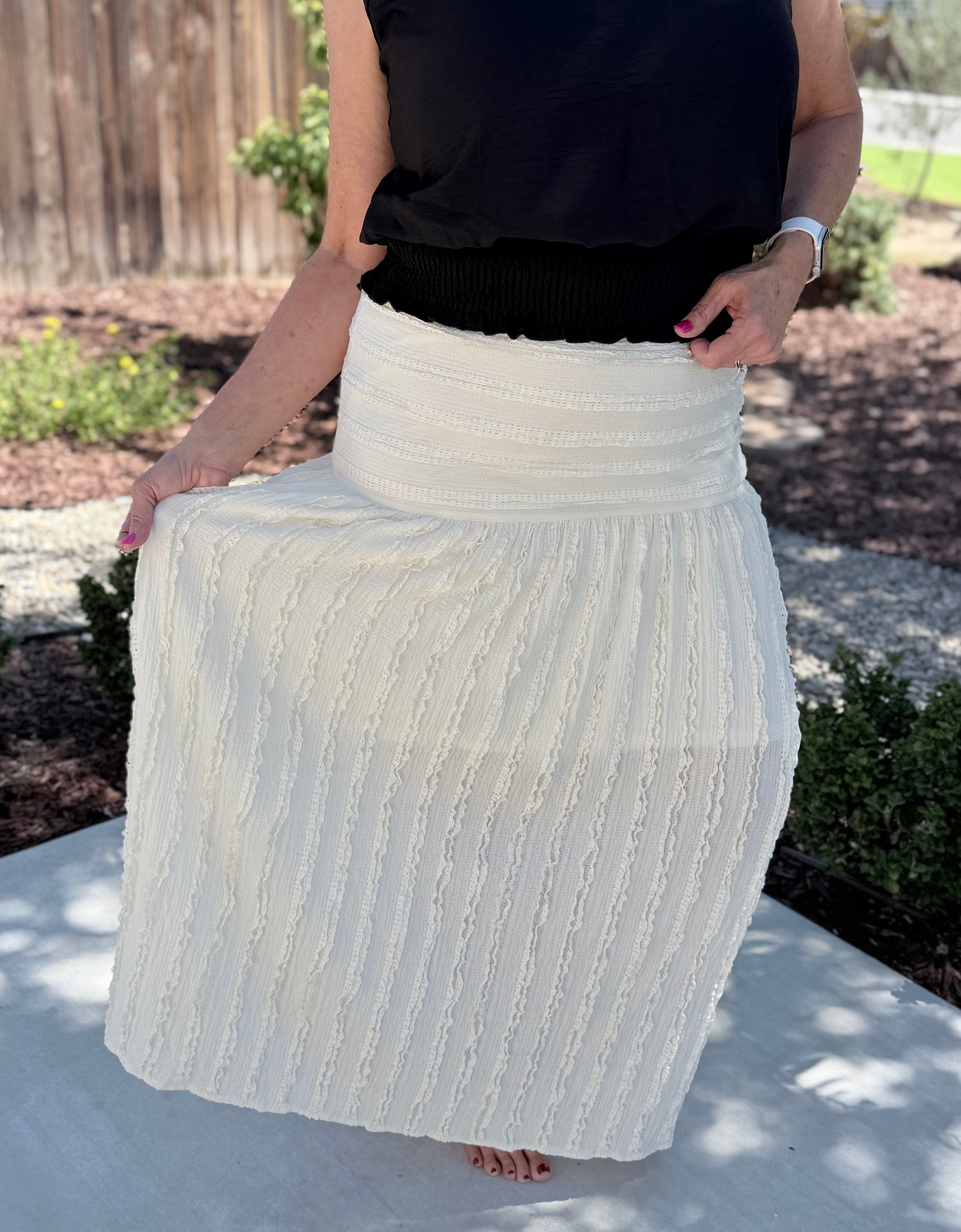 Off-White Textured Flowy Maxi Skirt