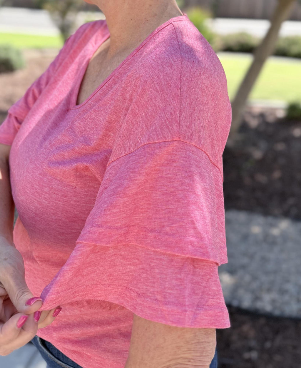 Ruffle Sleeve V-Neck Top — Women's Loose Fit Boutique Top