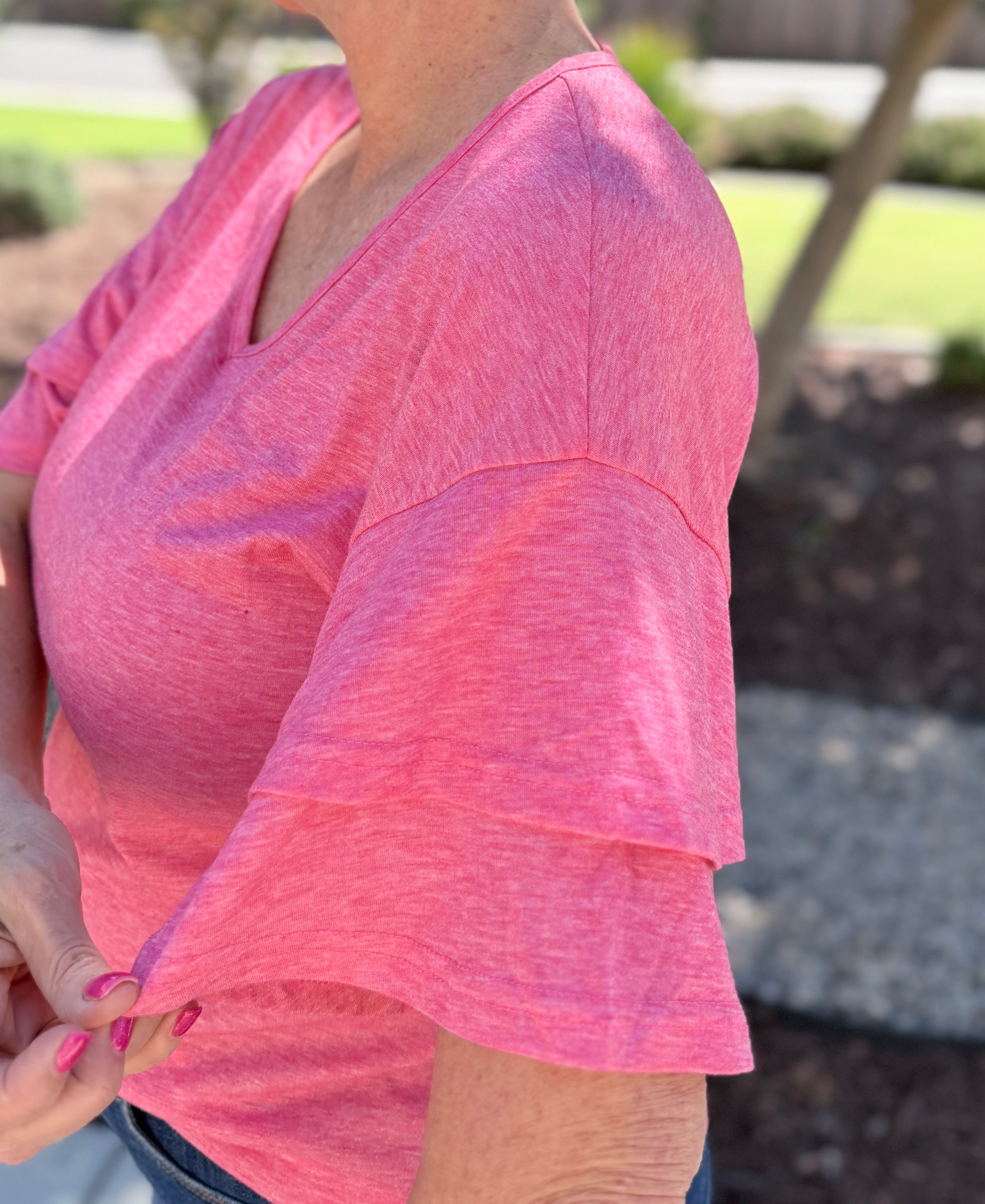 Ruffle Sleeve V-Neck Top — Women's Loose Fit Boutique Top
