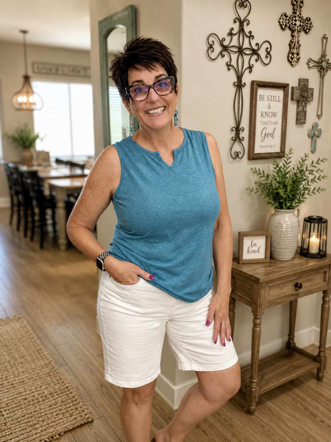Turquoise V Neck Sleeveless Knit Tank Top