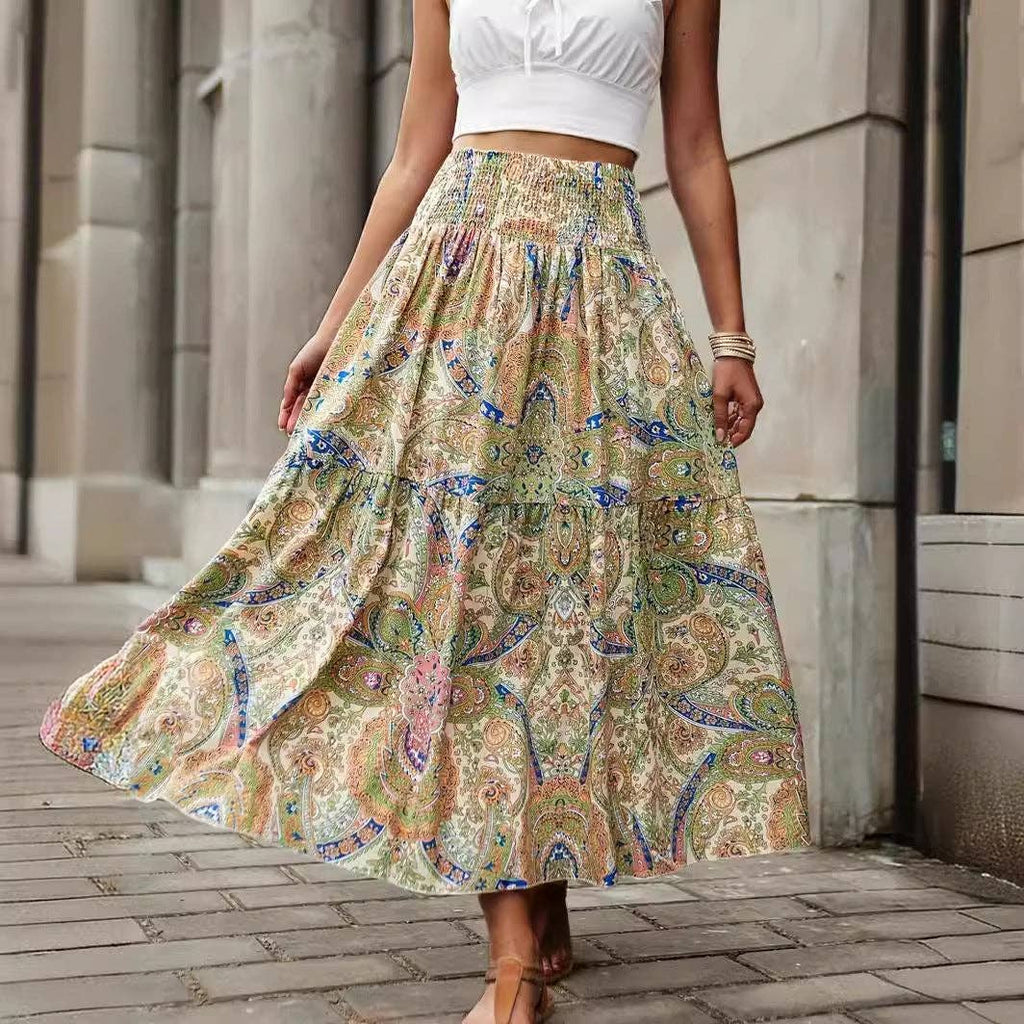 Women's Boho Printed Midi Skirt — Flowy Beach Style