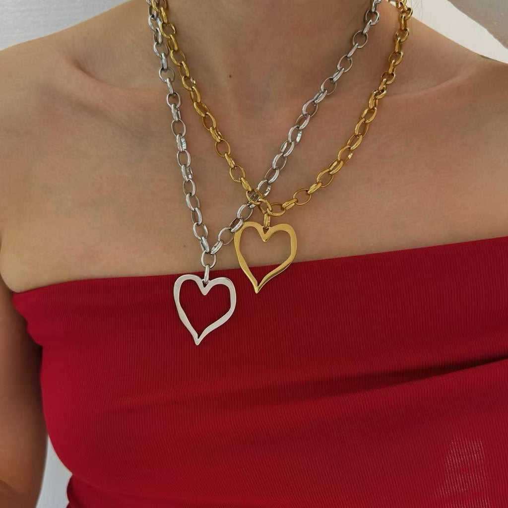 18K Gold Open Heart Necklace – Tarnish-Free Stainless Steel