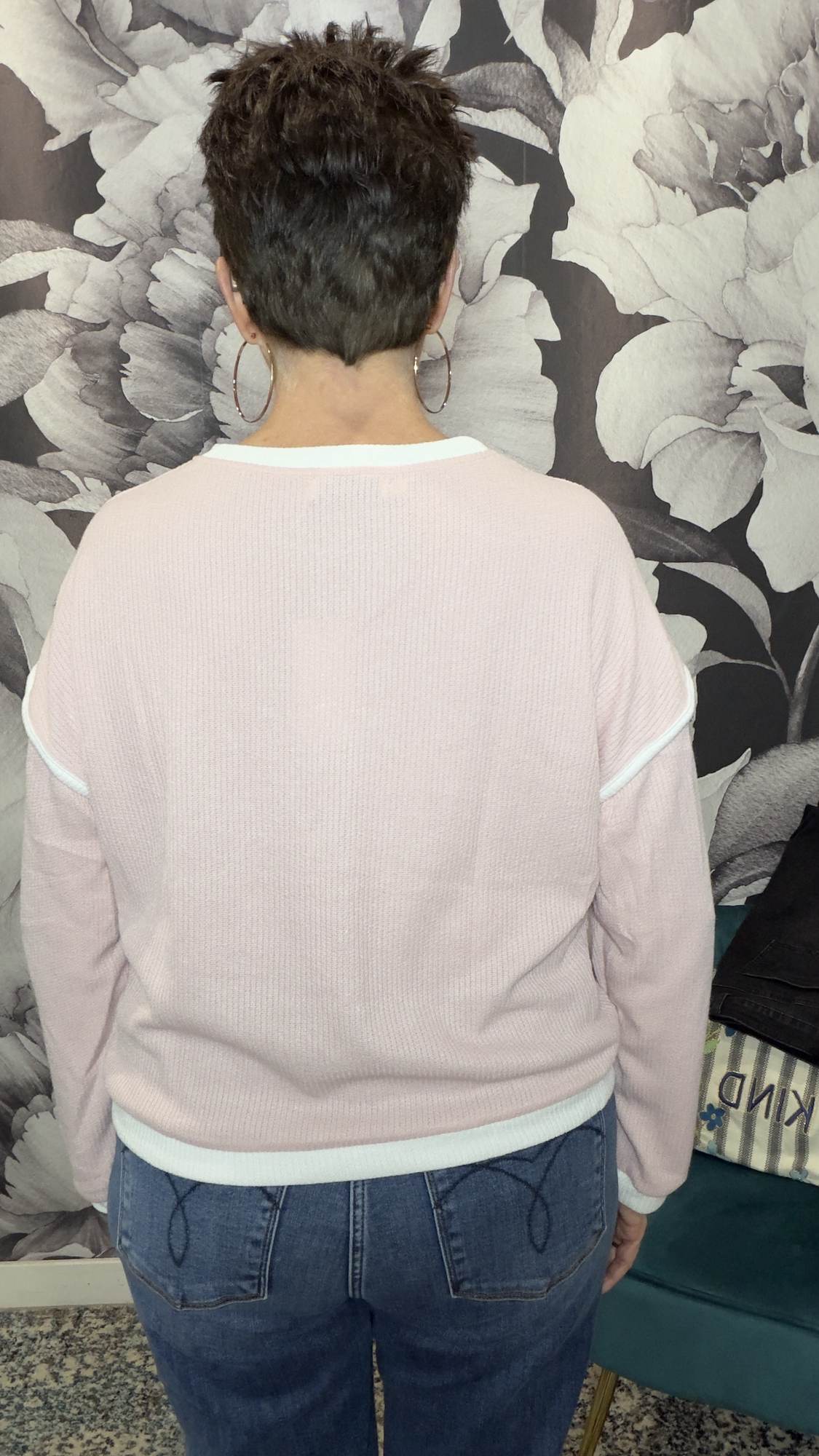 Pink Colorblock Crewneck Pullover Top