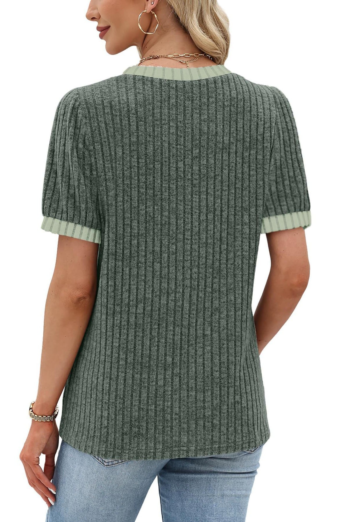 Puff Sleeve Ribbed Knit Top