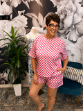 Pink Checkerboard Lounge Set – Women's Two-Piece Matching Set