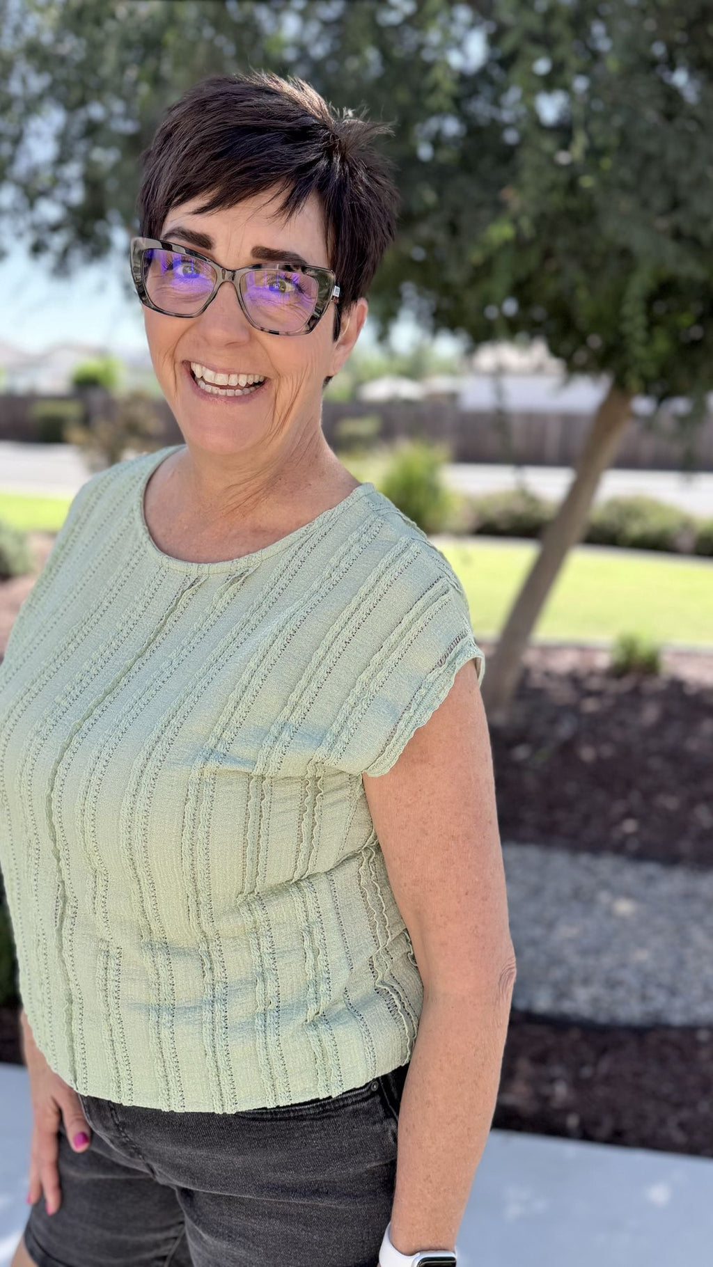 Sage Textured Cap Sleeve Blouse