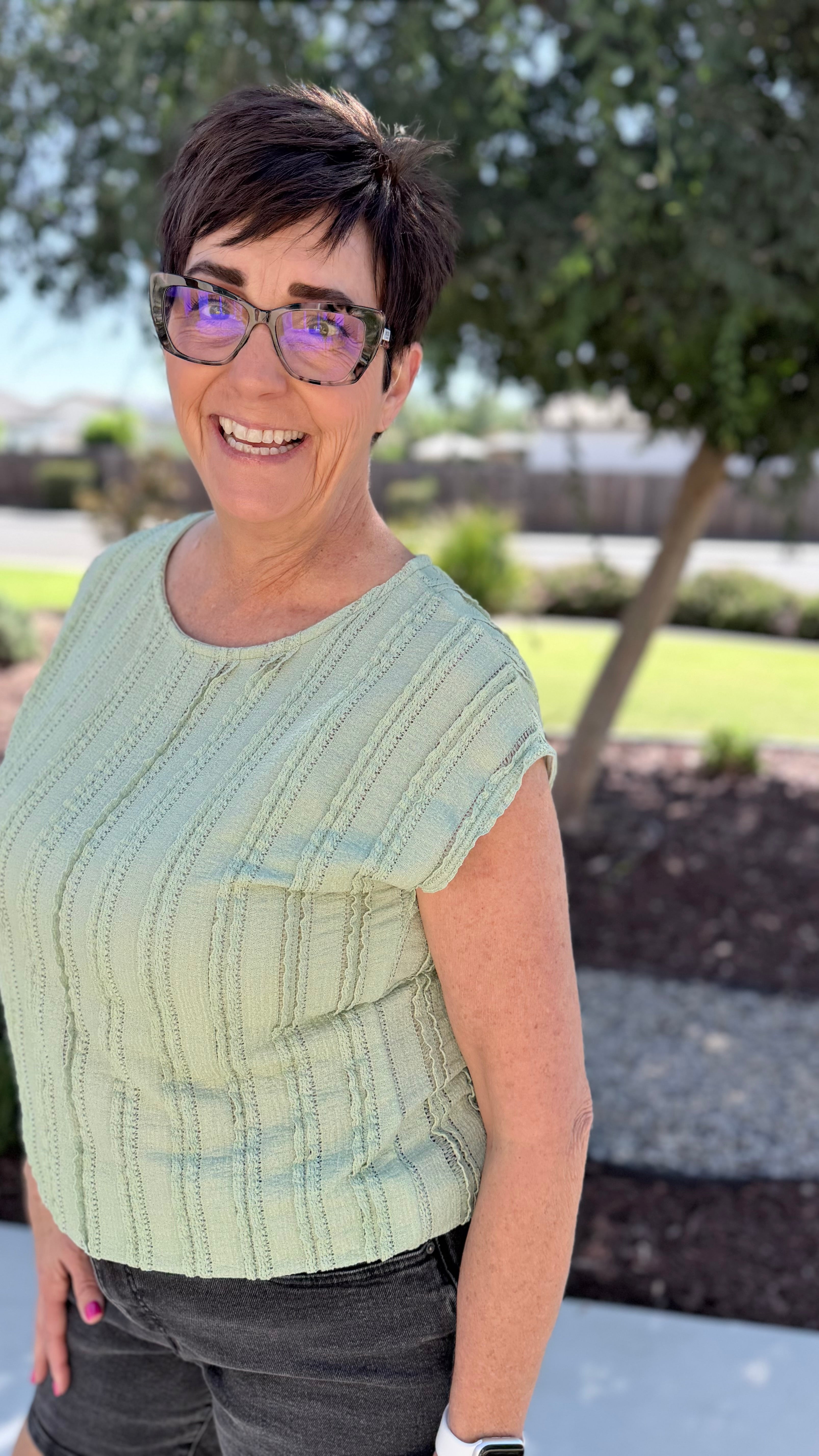 Sage Textured Cap Sleeve Blouse