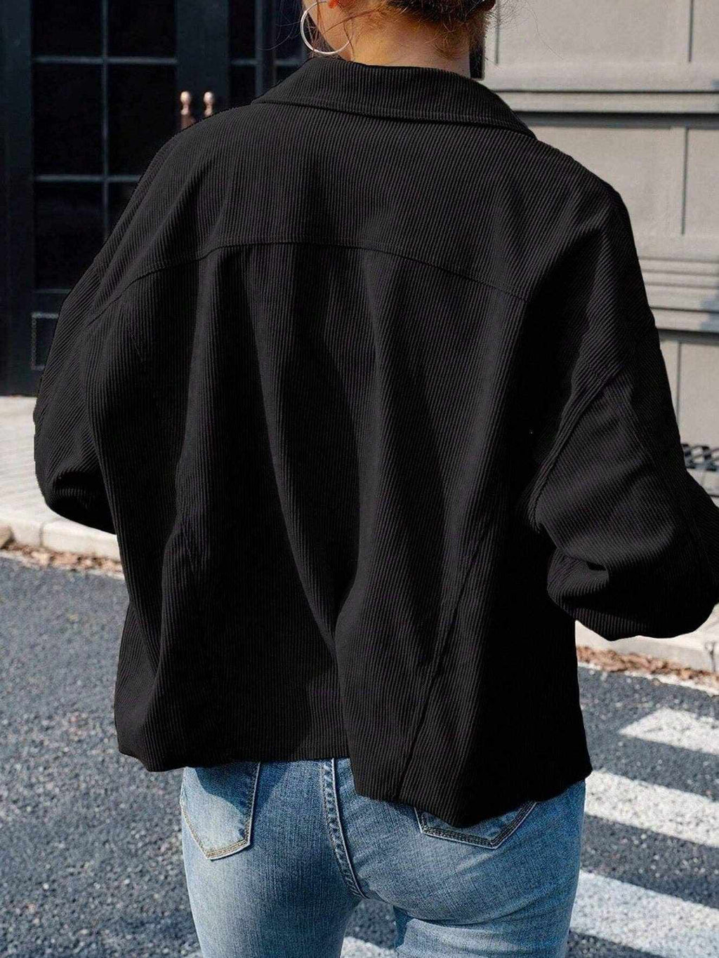 Solid Corduroy Jacket Casual Oversized Button Front
