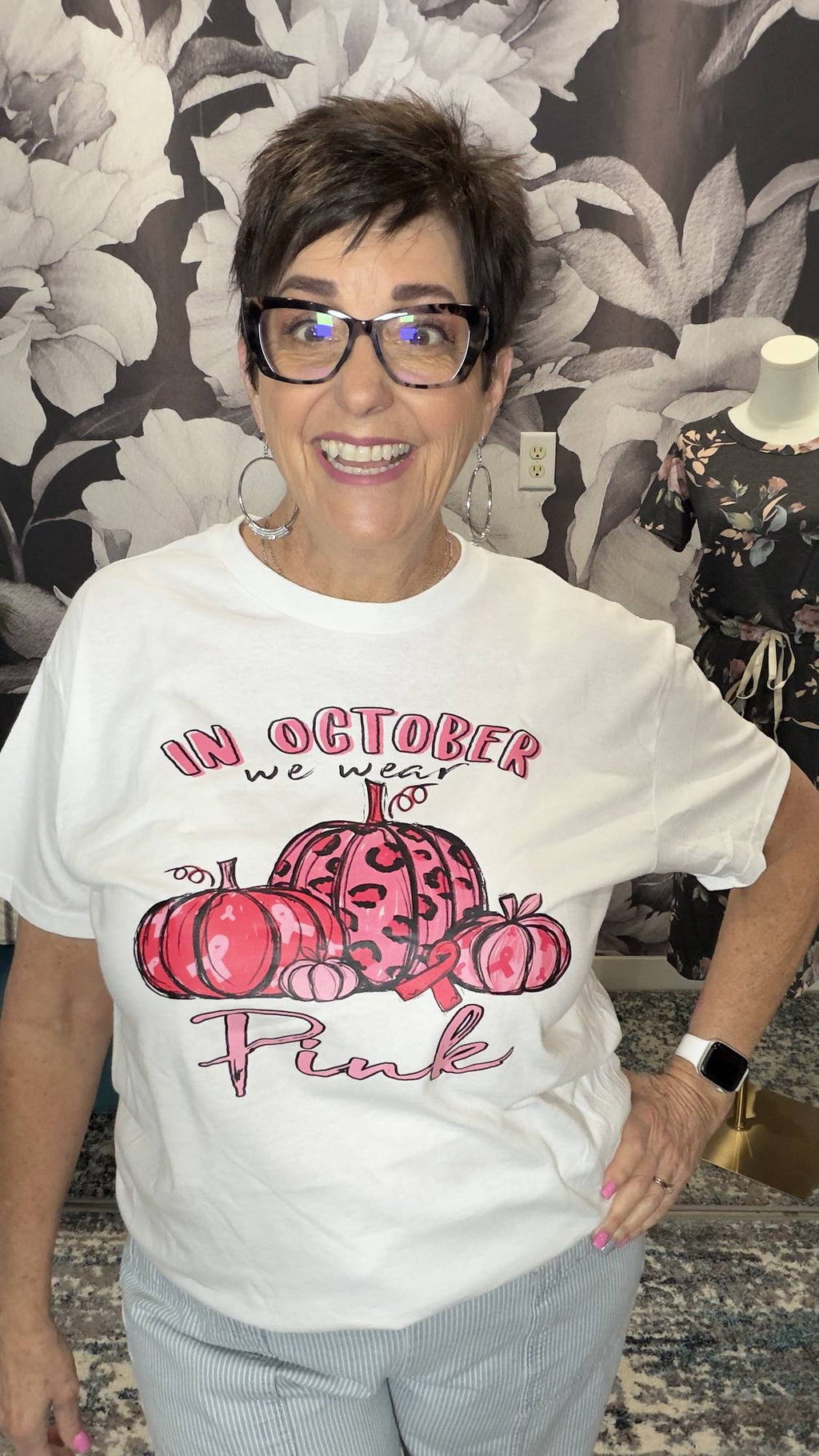 In October We Wear Pink Cancer Graphic T-Shirt
