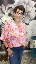 Floral V Neck Regular Knot Shift Half Sleeve Blouse