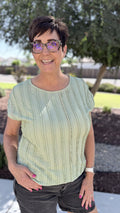 Sage Textured Cap Sleeve Blouse