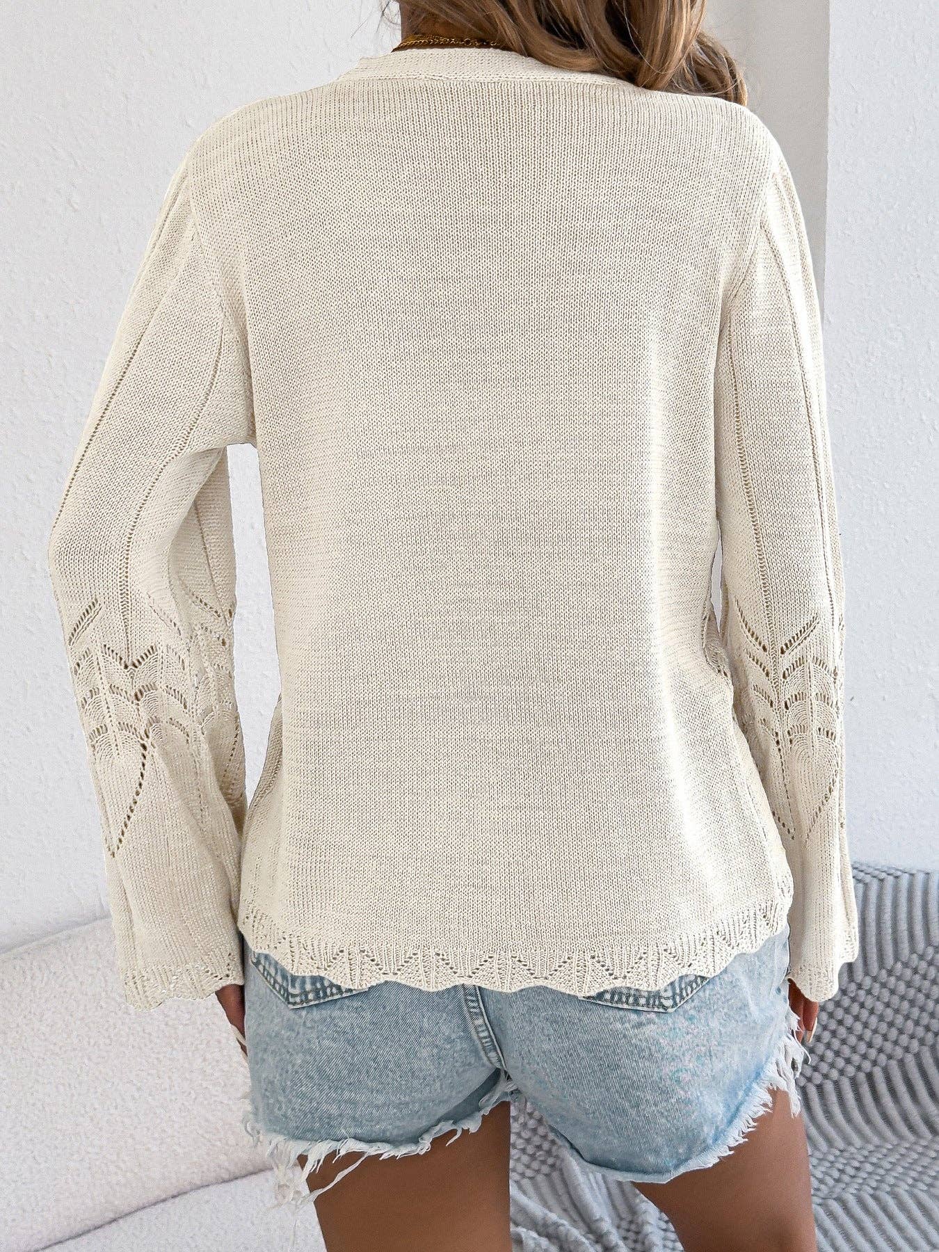 BOHO Crochet Tie Front Cardigan Bell Sleeve Knit Top -