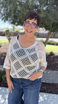 White Crochet Batwing Top – Women's V-Neck Boho Knit Top