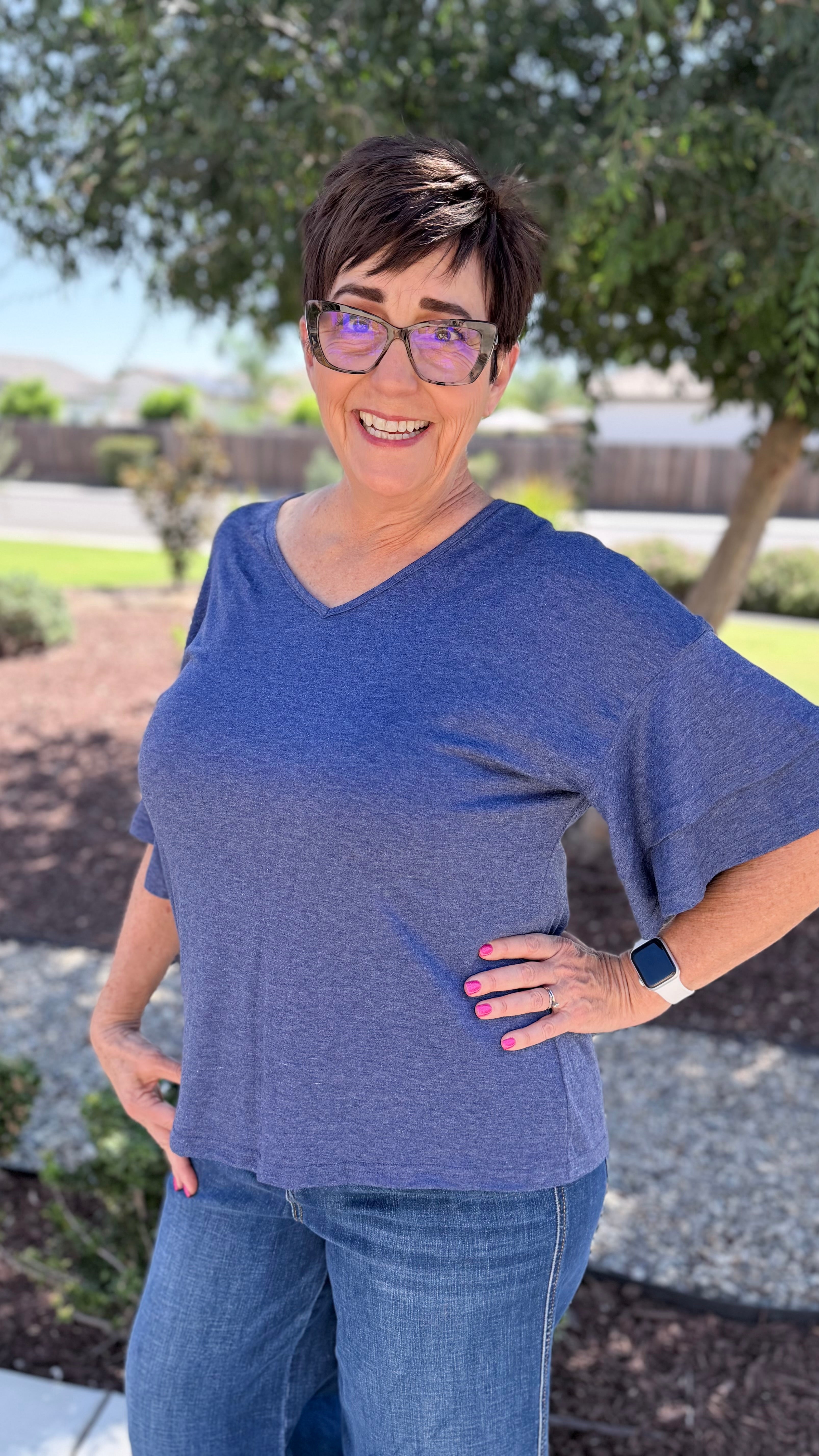 Ruffle Sleeve V-Neck Top — Women's Loose Fit Boutique Top