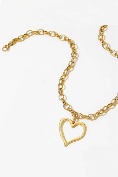 18K Gold Open Heart Necklace – Tarnish-Free Stainless Steel