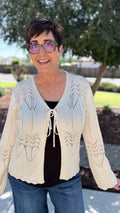 BOHO Crochet Tie Front Cardigan Bell Sleeve Knit Top -