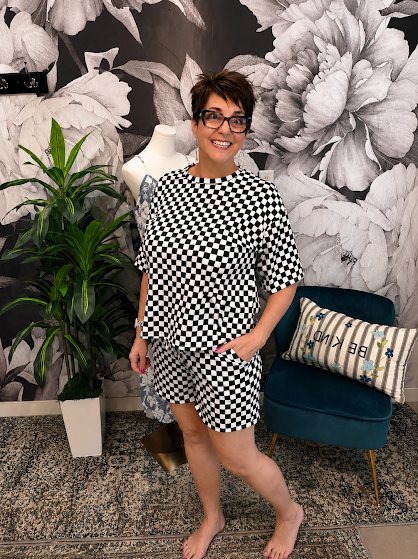 Black Checkerboard Lounge Set – Women's Two-Piece Matching Set