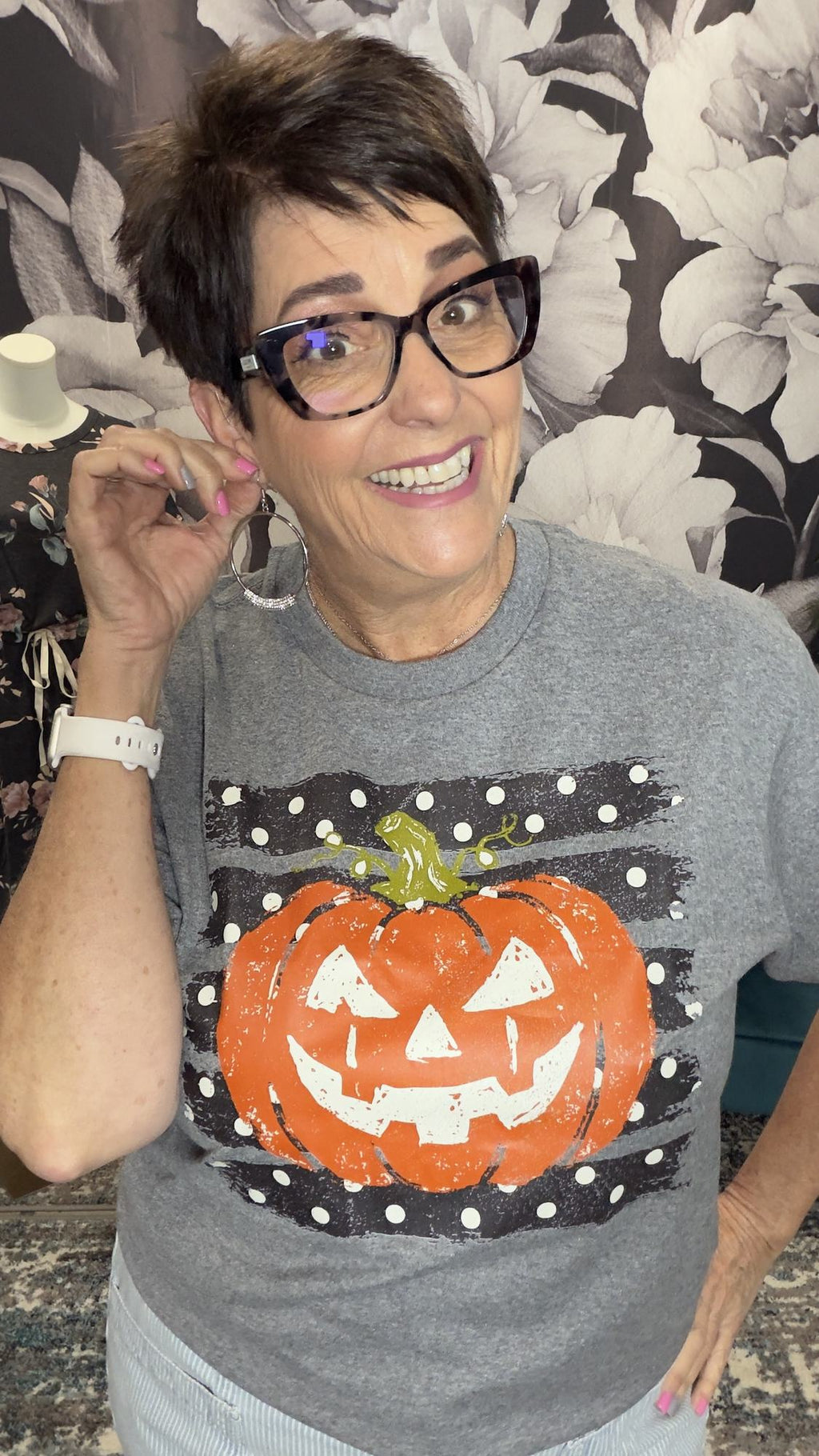 Polka Dot Pumpkin Halloween Graphic T-Shirt