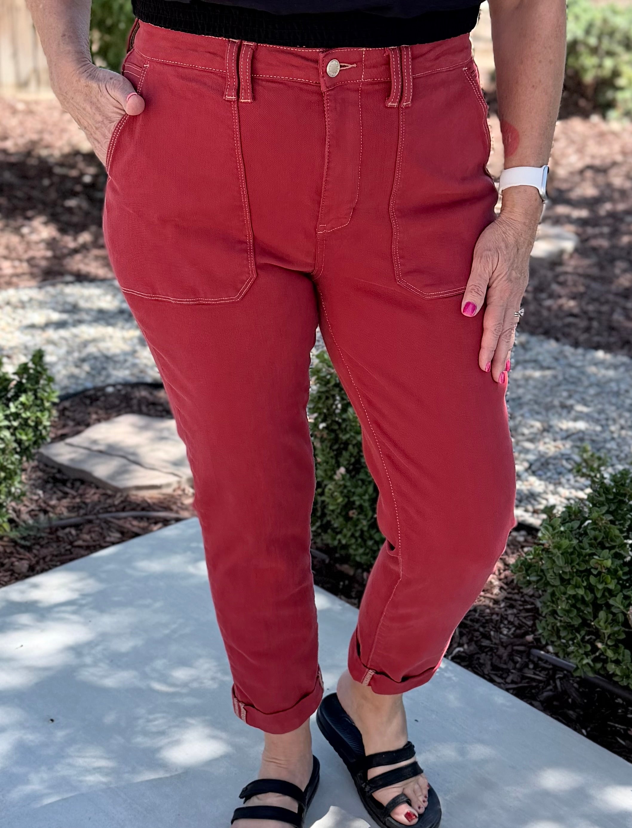 Judy Blue Red Weekender High Waist Relaxed Fit Straight Leg Jeans