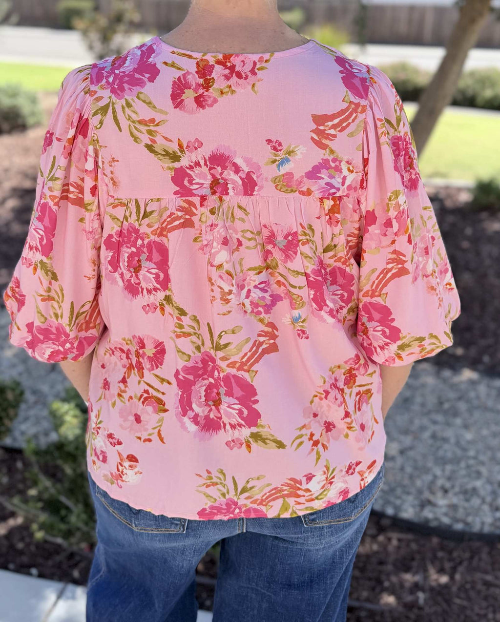 Floral V Neck Regular Knot Shift Half Sleeve Blouse