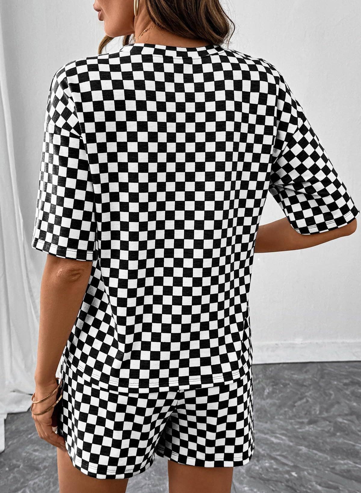 Black Checkerboard Lounge Set – Women's Two-Piece Matching Set