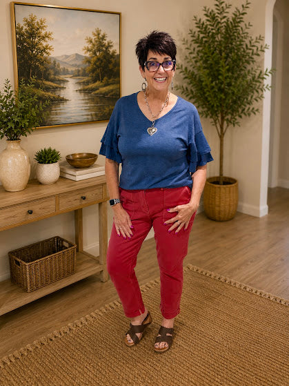 Ruffle Sleeve V-Neck Top — Women's Loose Fit Boutique Top