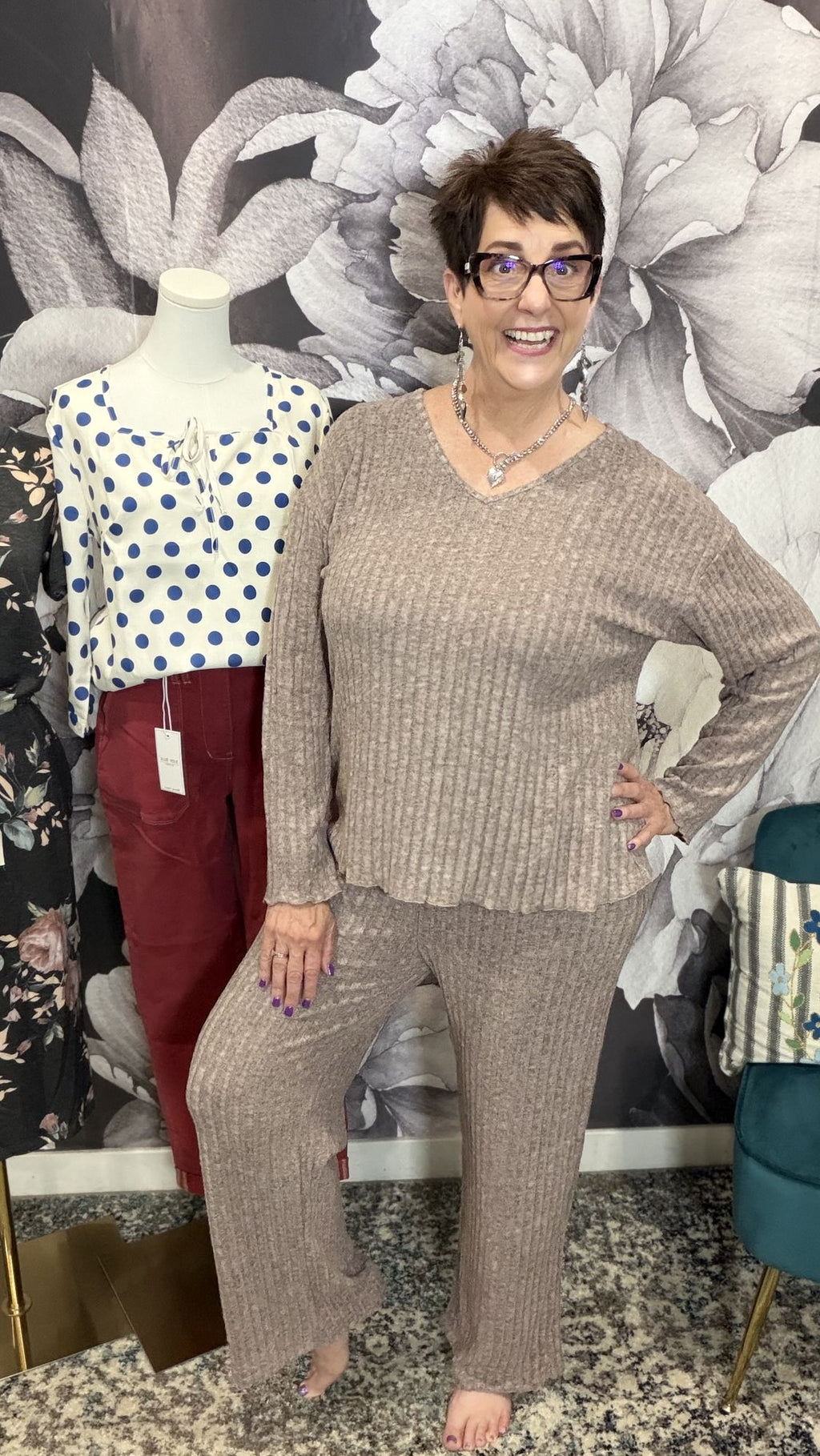Ribbed V-Neck Loungewear Set