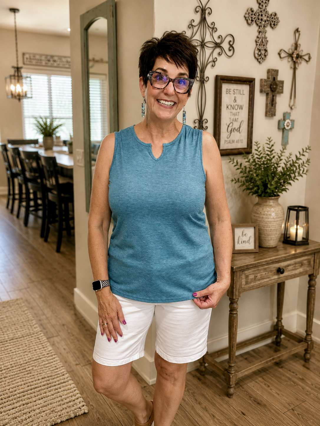 Turquoise V Neck Sleeveless Knit Tank Top