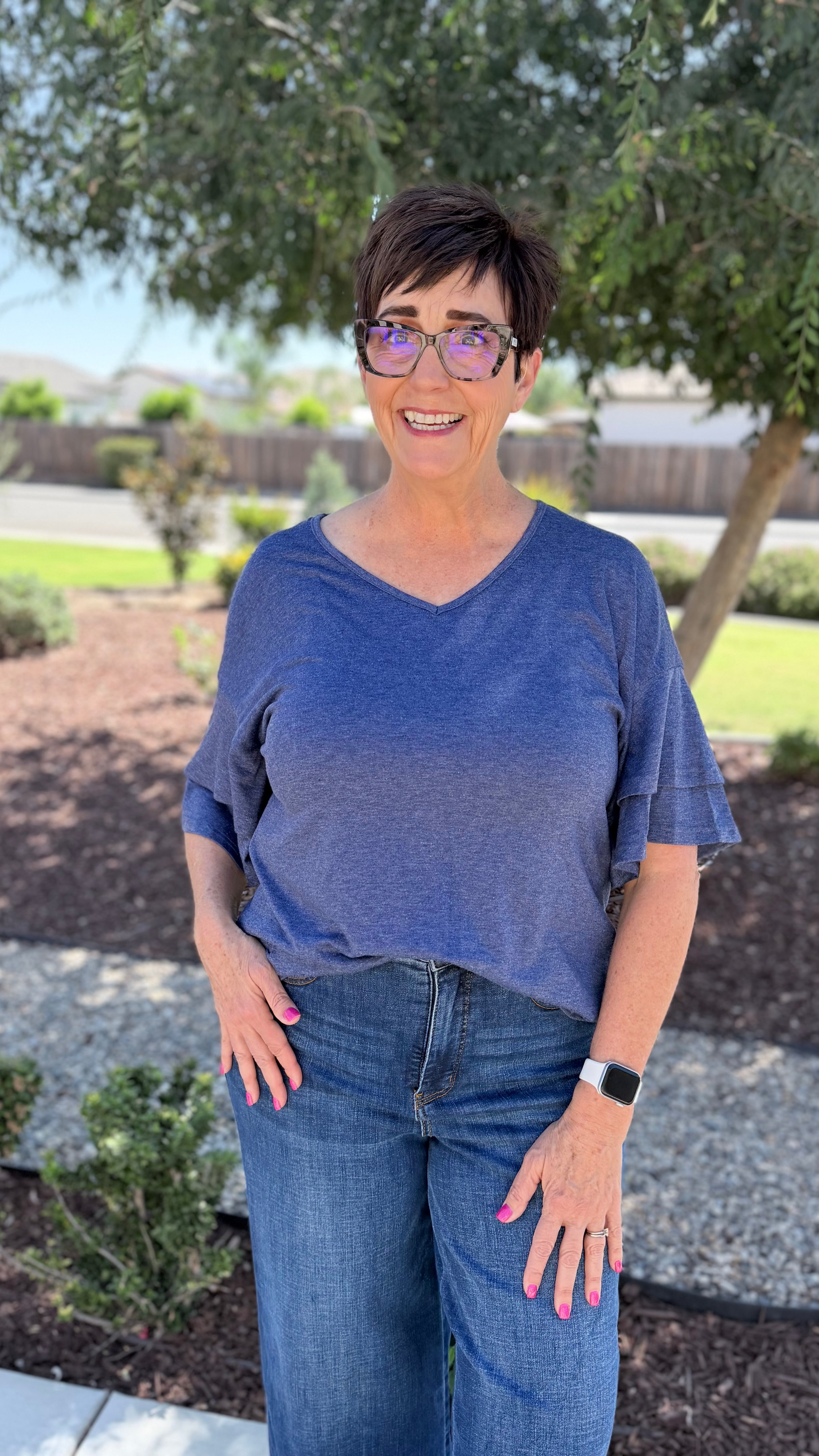 Ruffle Sleeve V-Neck Top — Women's Loose Fit Boutique Top