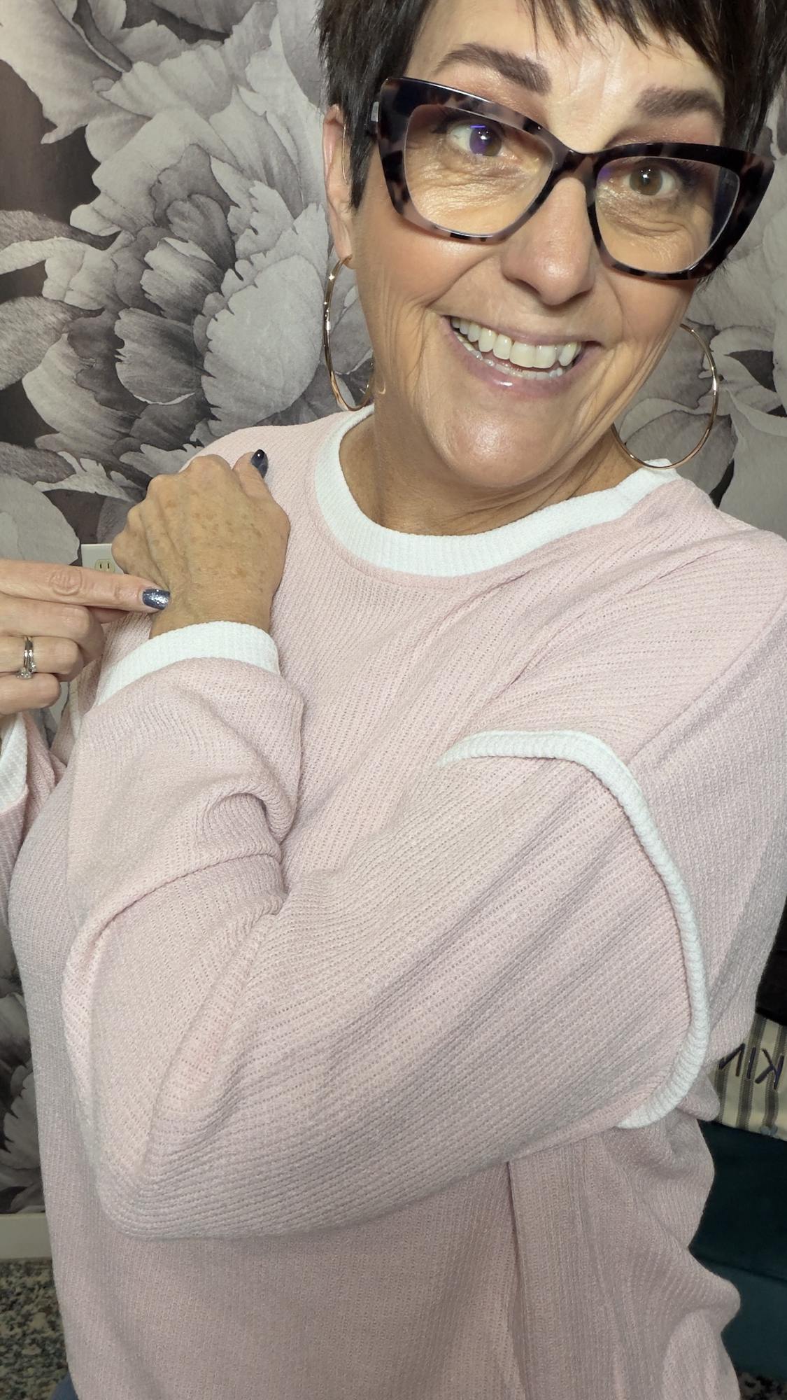 Pink Colorblock Crewneck Pullover Top