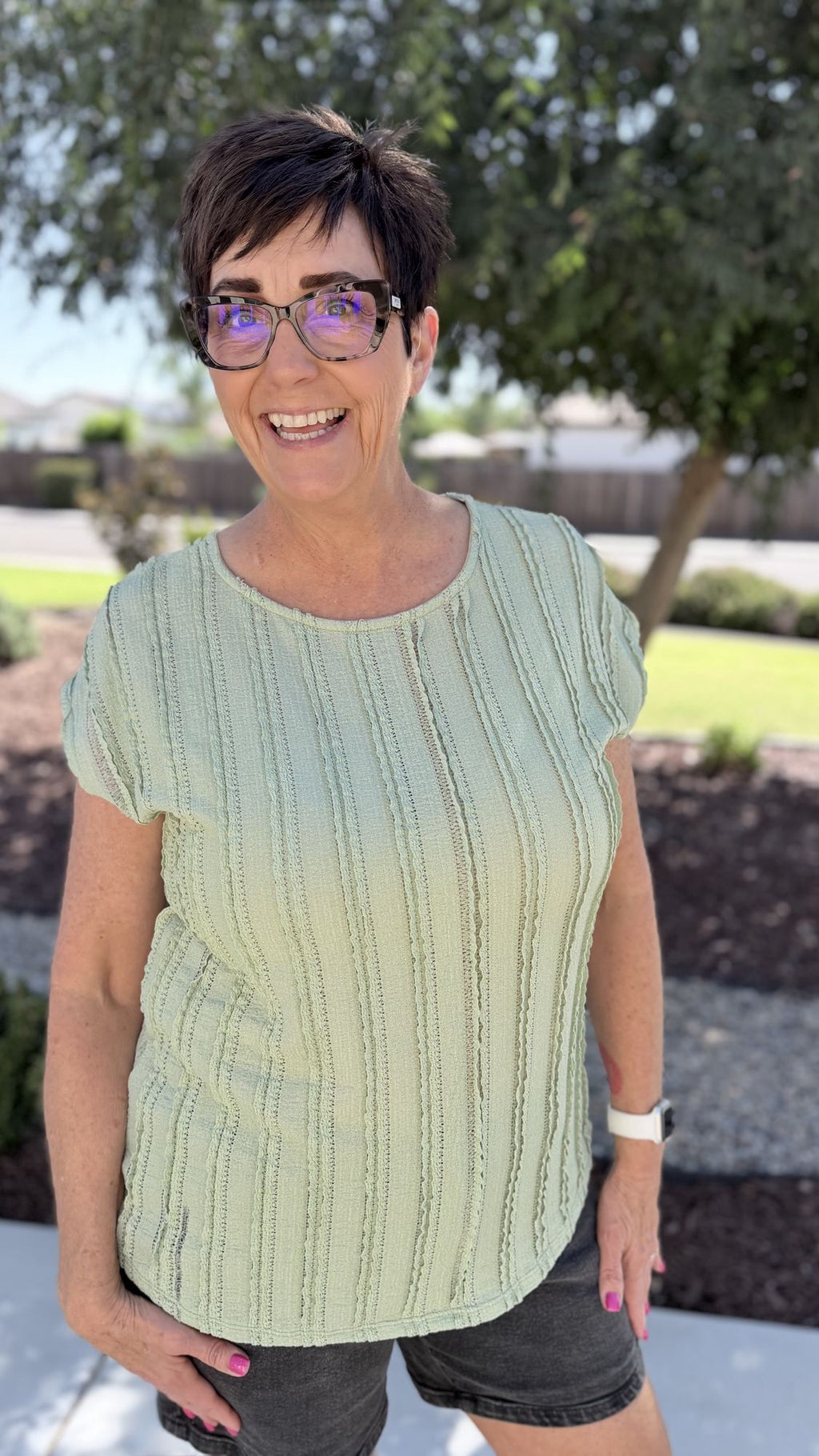 Sage Textured Cap Sleeve Blouse