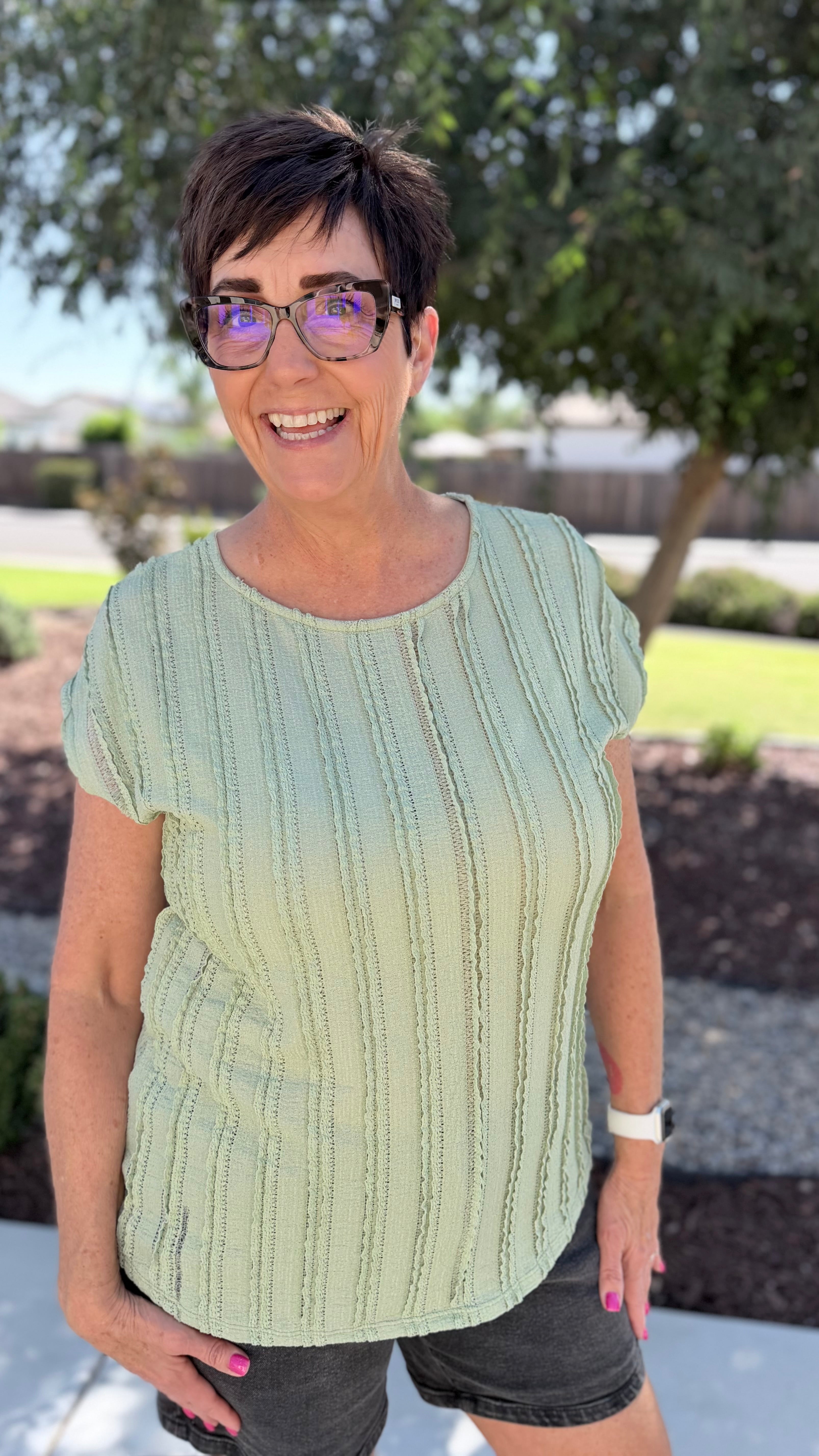 Sage Textured Cap Sleeve Blouse