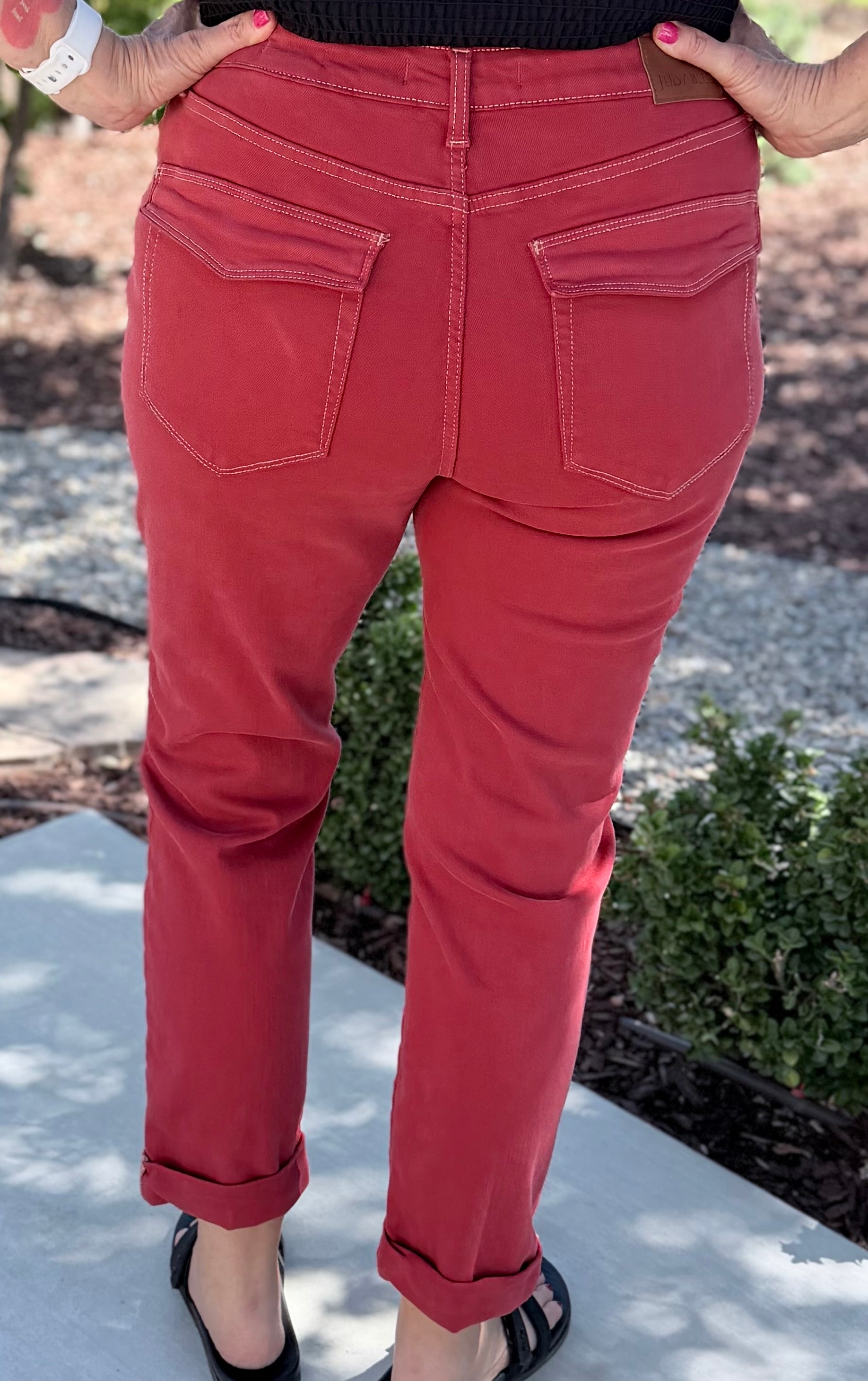 Judy Blue Red Weekender High Waist Relaxed Fit Straight Leg Jeans
