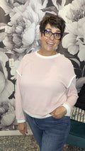 Pink Colorblock Crewneck Pullover Top
