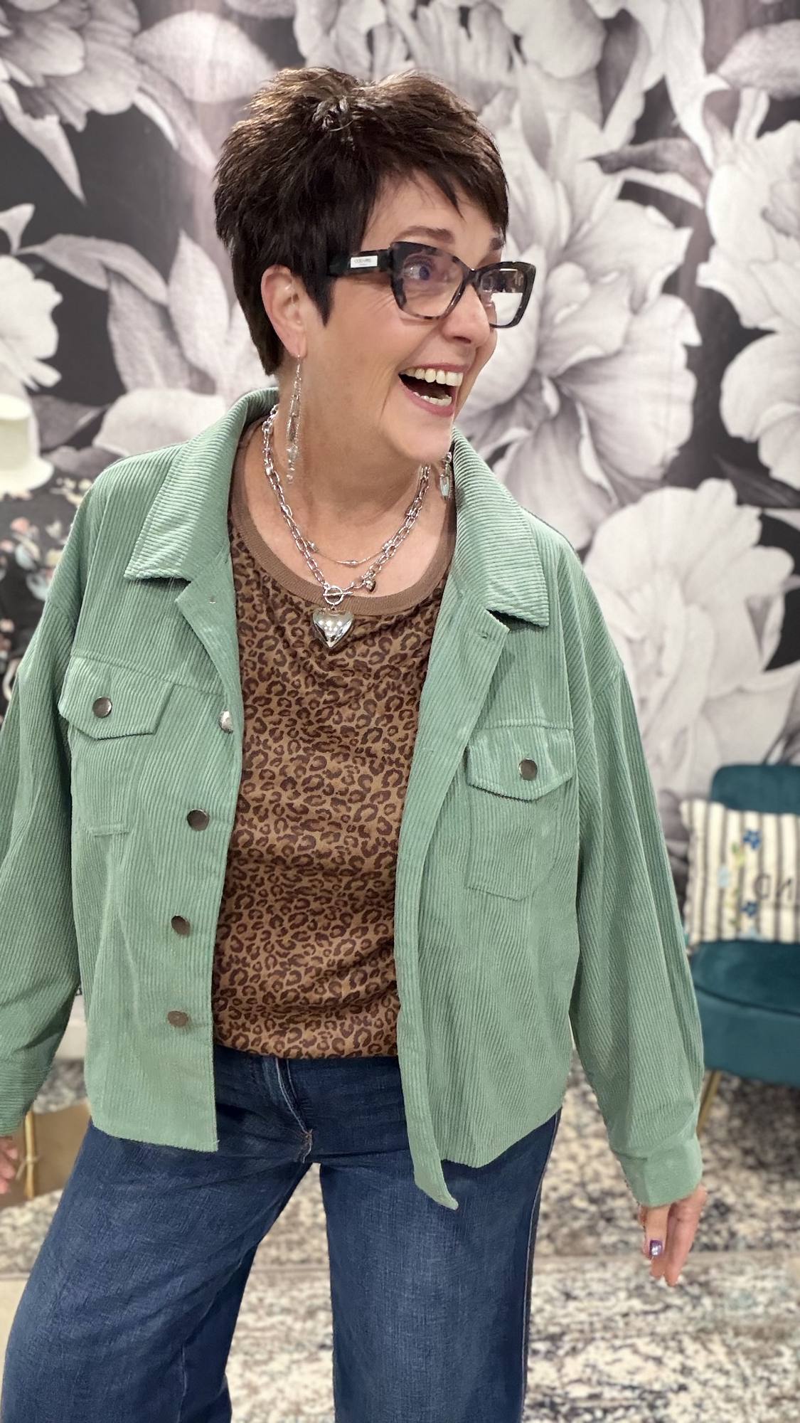 Solid Corduroy Jacket Casual Oversized Button Front