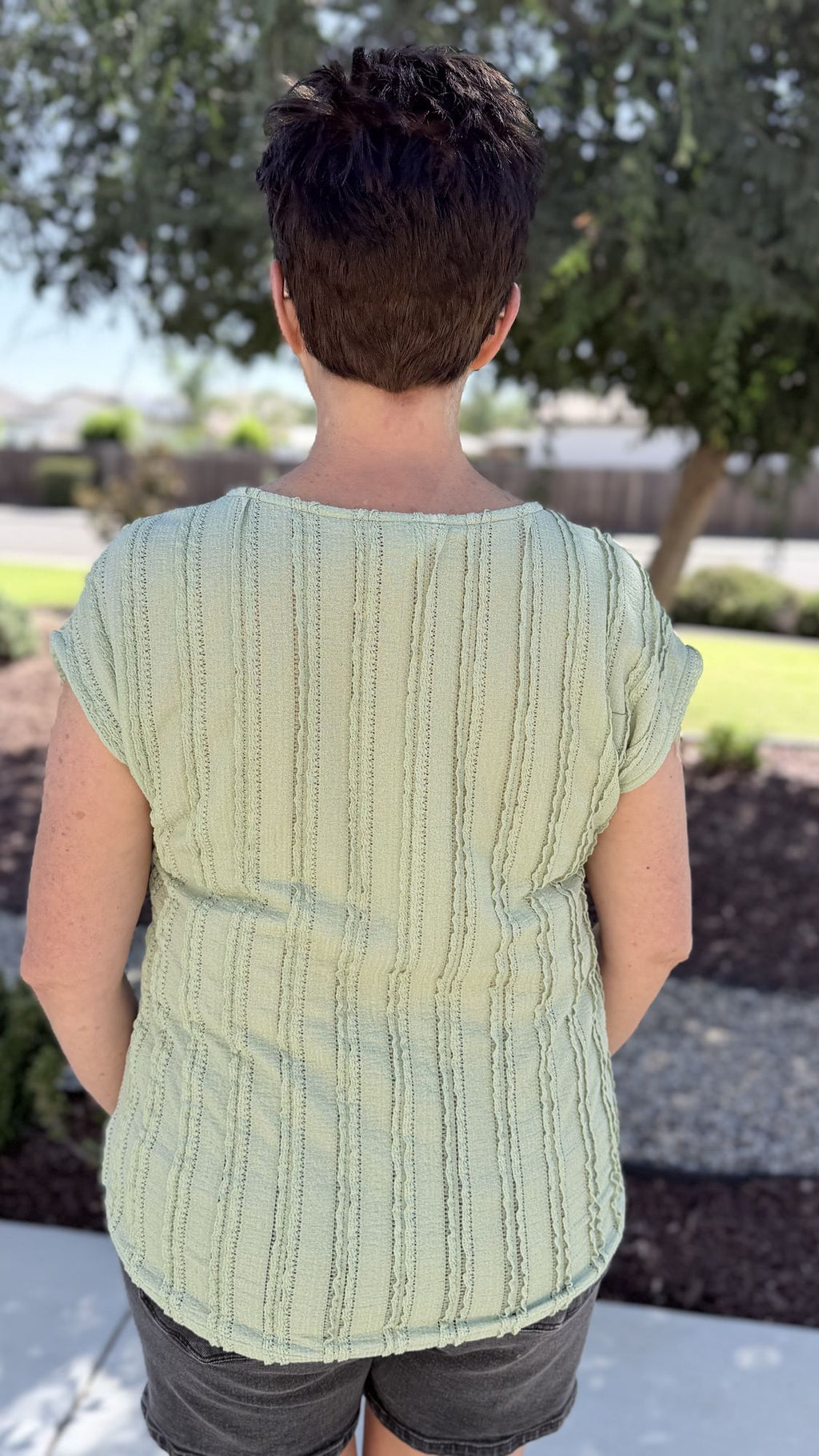 Sage Textured Cap Sleeve Blouse