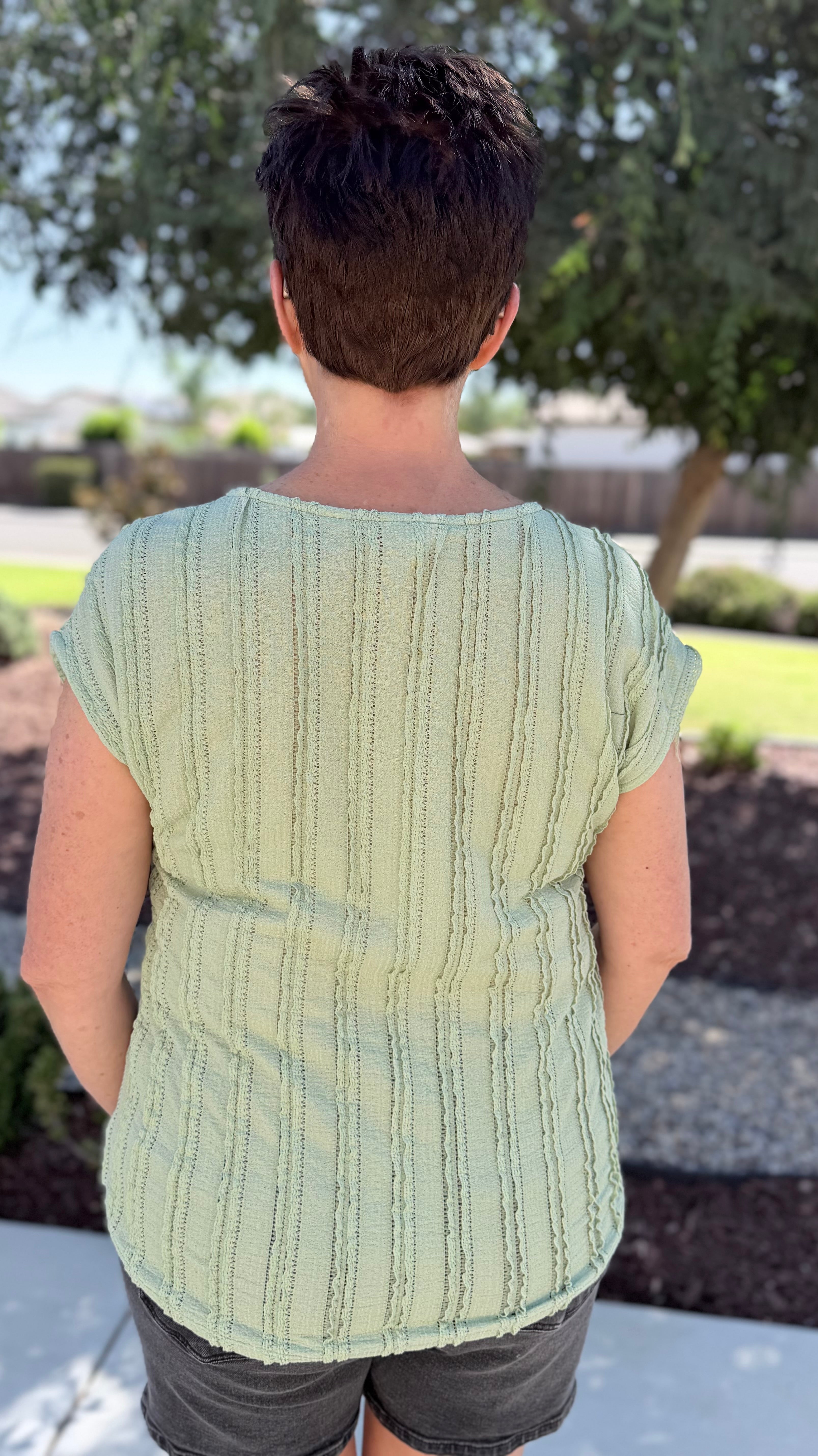 Sage Textured Cap Sleeve Blouse