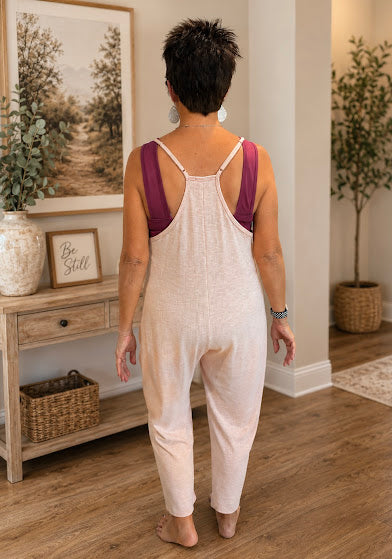 Ribbed Sleeveless Jumpsuit With Pockets / Pink