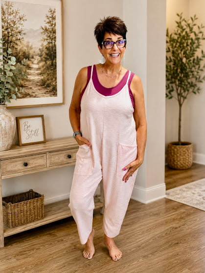 Ribbed Sleeveless Jumpsuit With Pockets / Pink