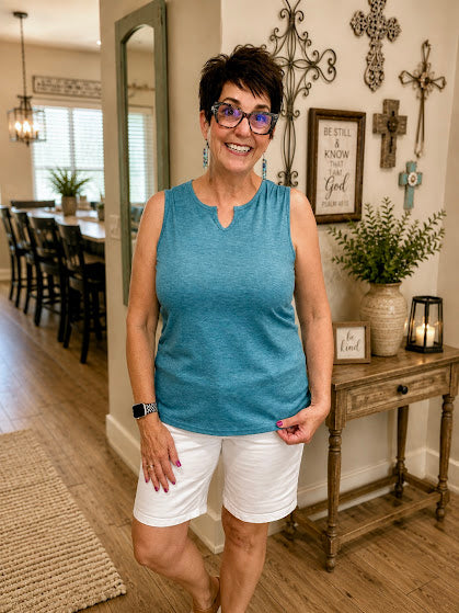 Turquoise V Neck Sleeveless Knit Tank Top