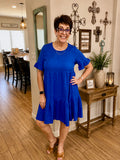 Women Ruffle Sleeve A Line Tiered Flowy Casual Trendy Mini Dress - Blue