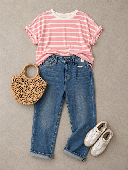 Pink Striped Short Sleeve Top