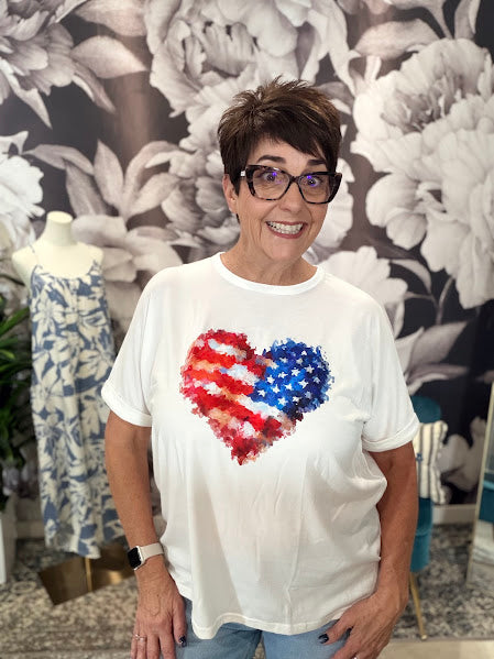 Patriotic Watercolor Heart Oversized Graphic Tee