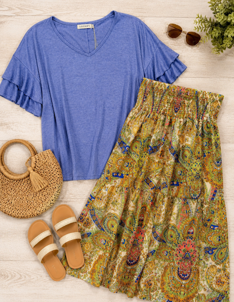 Ruffle Sleeve V-Neck Top — Women's Loose Fit Boutique Top