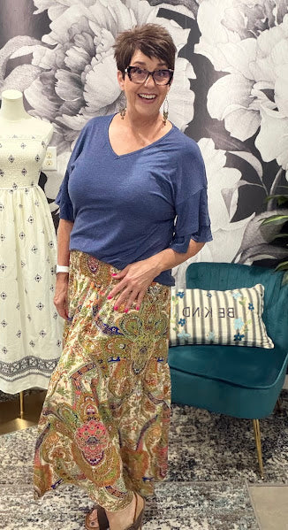 Women's Boho Printed Midi Skirt — Flowy Beach Style