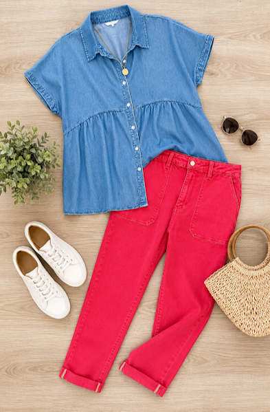 Judy Blue Red Weekender High Waist Relaxed Fit Straight Leg Jeans