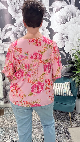 Floral V Neck Regular Knot Shift Half Sleeve Blouse