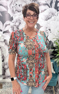 Floral Print V-Neck Puff Sleeve Tee — Women's Casual Boutique Top